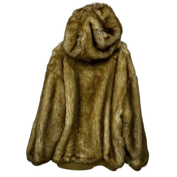 Ablanche Urban Fur Fitter XXL Men’s Brown Cream Faux Fur Hooded Full Zip Jacket - Picture 3 of 4